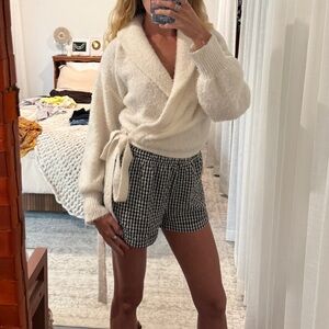 Cozy White Wrap Sweater or cardigan, with tie by 525 American.